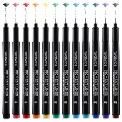 Buy now TWOHANDS Art Pens,Fineliner Ink Pens,Set of 12 Technical Drawing pen,Pigment Pen,Fine Point,Black,Waterproof,for Art Watercolor,Sketching,Anime,Manga, 902188 Multicolor 12 at indiglob india