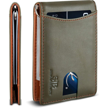 SERMAN BRANDS RFID Blocking Slim Bifold Genuine Leather Minimalist Front Pocket Wallets for Men with Money Clip Thin Gift