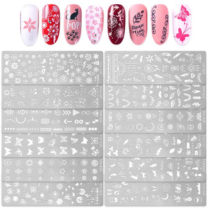 Gel Polish Design Nail Art Stamper - 12Pcs Stamp for Nails Plate Set Stamp Tool for Nails Flower Beauty Butterfly Stamps for Slow Drying Nail Polish - Manicure Set Art Kit