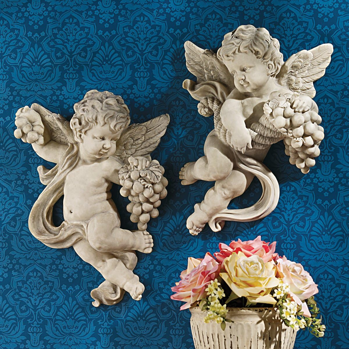 Buy now Design Toscano Cherub Harvest Wall Sculptures, Set of 2, Full Color, 10.50" x 4.50" at indiglob india