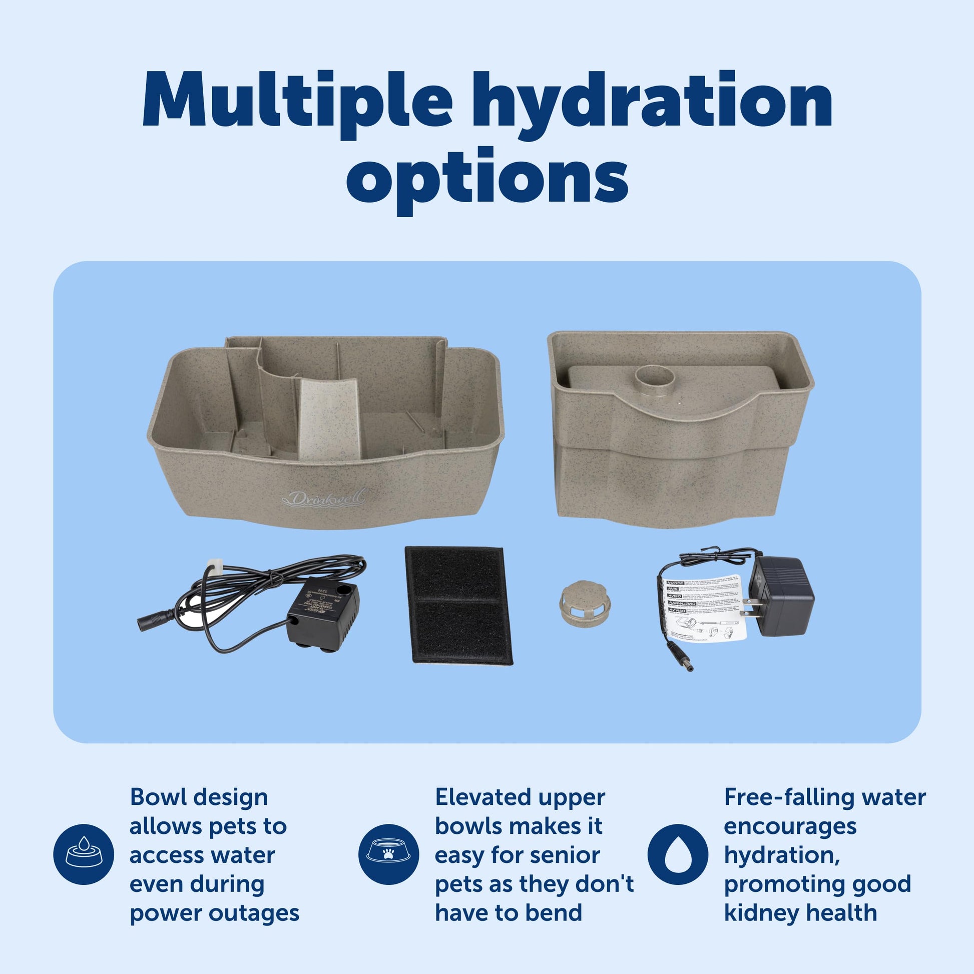 Buy now PetSafe Drinkwell Multi-Tier Pet Fountain - Encourages Hydration for Cats & Dogs - Large-Capacity Waterer - Double Tier - Filtered Fountain with Carbon Filter - 100 oz Water Capacity at indiglob india