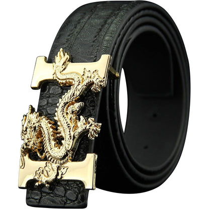 ALAKA Dragon Buckle Alligator Pattern Leather Mens Belt…