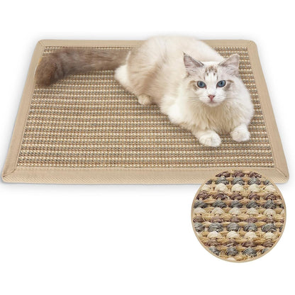 FUKUMARU Cat Scratcher Mat, 23.6 X 15.7 Inch Natural Sisal Cat Scratch Mats, Horizontal Cat Floor Scratching Pad Rug with Sticky Tapes, Protect Couch and Carpets