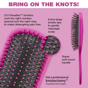 The Knot Dr. hair brush by Conair - Detangling hair brush - Removes Knots and Tangles in wet or dry Hair - hair brushes for women - Pink