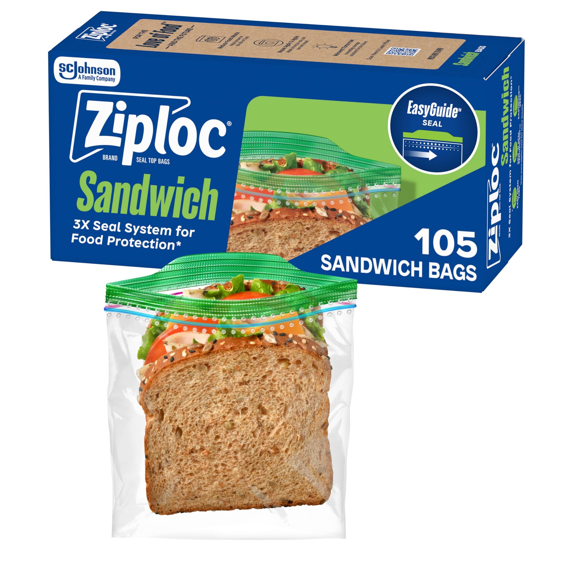 Buy now Ziploc Sandwich and Snack Bags with EasyGuide Texture, Plastic Storage Bags with Grip 'n Seal Technology, 270 Bags Total 105 Count at indiglob india