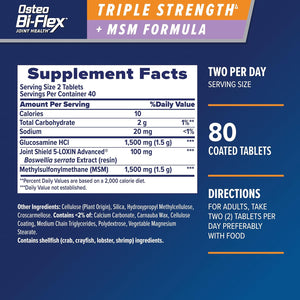 Osteo Bi-Flex Triple Strength(5) with MSM, Glucosamine Joint Health Supplement, Coated Tablets, 80 Count