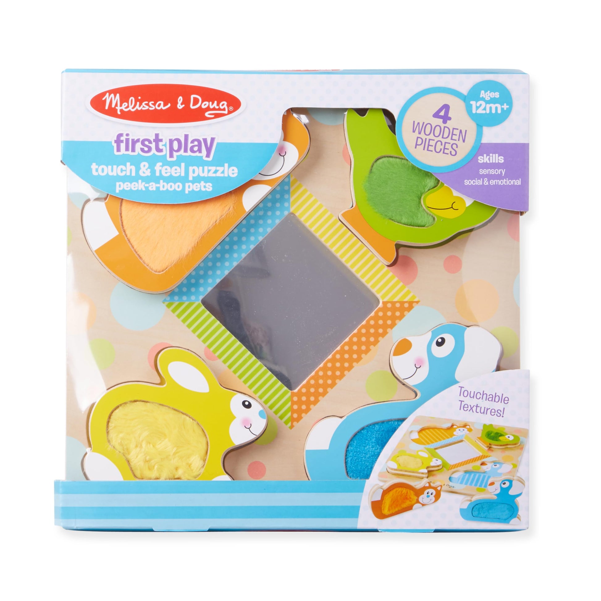 Buy now Melissa & Doug First Play Peek-a-Boo Pets Wooden Touch and Feel Puzzle with Mirror Mirror Toy for Babies and Toddlers, Sensory Toy Puzzle at indiglob india