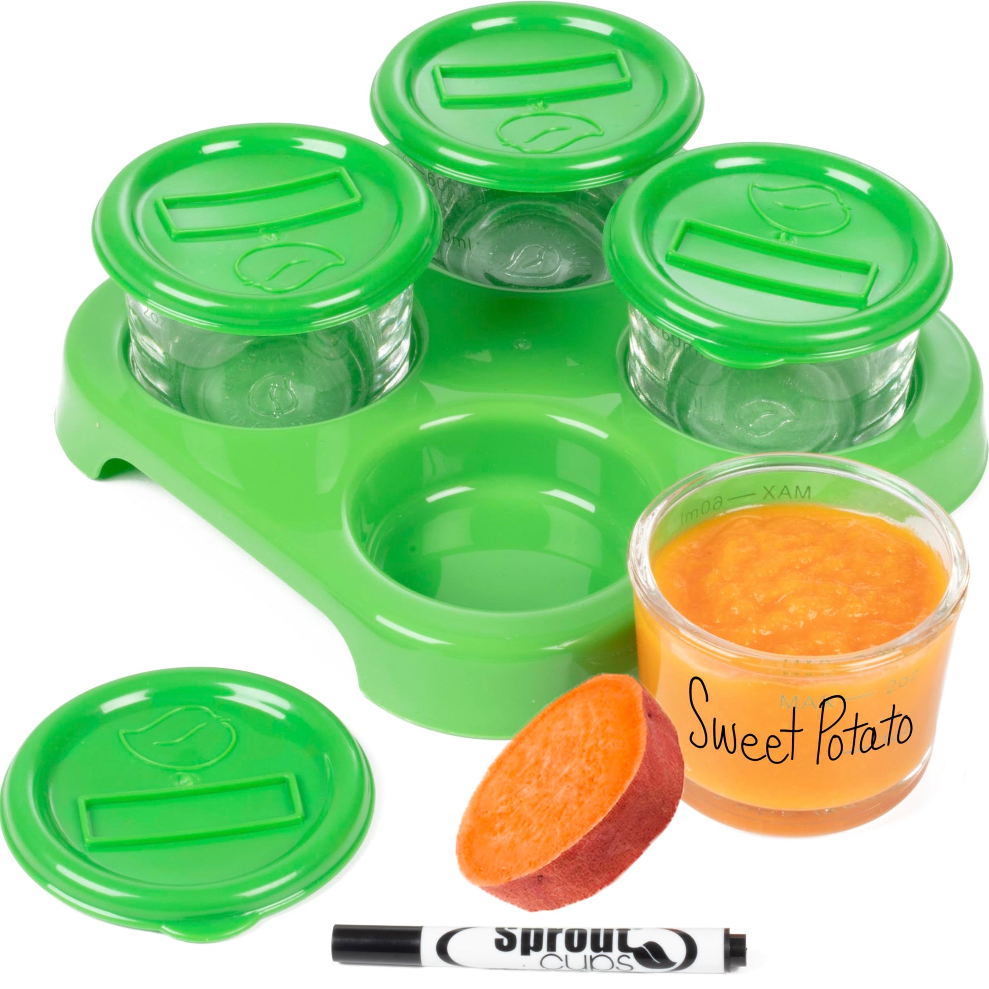 Buy now Glass Baby Food Storage Containers (4 Pk) - 2oz Jars in Stackable Storage Tray w Tight Interlocking Base- Dry-Erase Marker Labeling- Microwave Freezer Dishwasher Safe- Babyfood Breast Milk, Gift at indiglob india