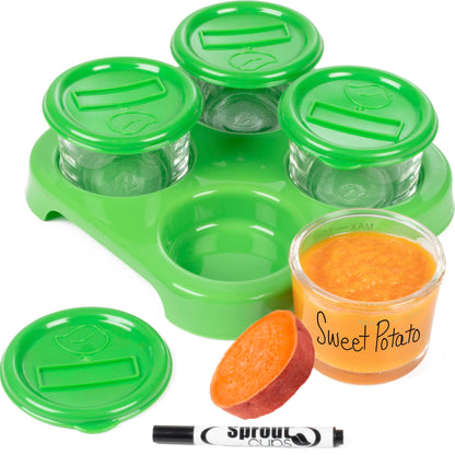 Buy now Glass Baby Food Storage Containers (4 Pk) - 2oz Jars in Stackable Storage Tray w Tight Interlocking Base- Dry-Erase Marker Labeling- Microwave Freezer Dishwasher Safe- Babyfood Breast Milk, Gift at indiglob india