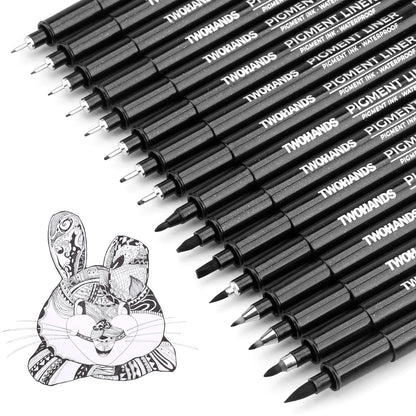 Buy now TWOHANDS Art Pens,Fineliner Ink Pens,Set of 12 Technical Drawing pen,Pigment Pen,Fine Point,Black,Waterproof,for Art Watercolor,Sketching,Anime,Manga, 902188 Black 16 at indiglob india