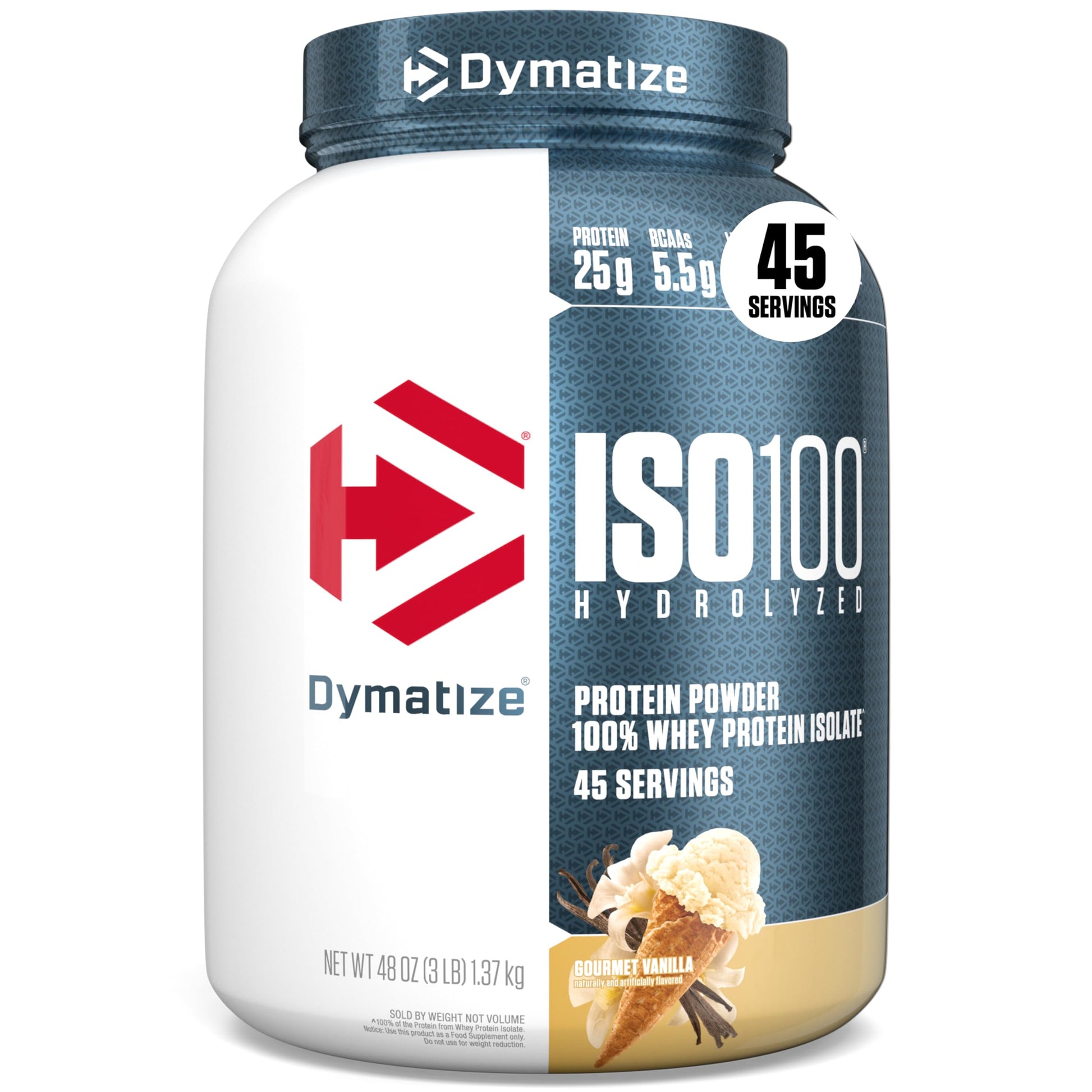 Buy now Dymatize ISO100 Whey Protein Powder Isolate, Gourmet Chocolate, 25g of Protein, 5 Pound, 5.5g BCAAs, Less Than 120 Cal., Gluten Free, 1g Fat, 1g Sugar, 2g Carb (71 Servings) Gourmet Vanilla 3 Pound (Pack of 1) at indiglob india