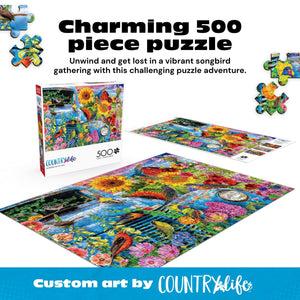 Buy now Buffalo Games - Songbirds on the Farm - Lars Stewart - 500 Piece Jigsaw Puzzle for Adults - Colorful Birds and Florals - Challenging Puzzle Perfect for Game Nights - Made in USA at indiglob india