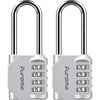 Puroma 2 Pack 2.6 Inch Long Shackle Combination Lock 4 Digit Outdoor Waterproof Padlock for Hasp Locker Lock, Sports Locker, Fence, Gate, Toolbox, Case, Hasp Storage, Cabinets (Black) - Silver