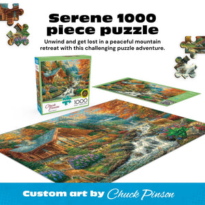 Buy now Buffalo Games - Alpine Serenity - Chuck Pinson - 1000 Piece Autumn Jigsaw Puzzle for Adults - Fall Mountain Cabin Scene - Challenging Puzzle for Game Nights - Finished Size 26.75 x 19.75 - Made in USA at indiglob india