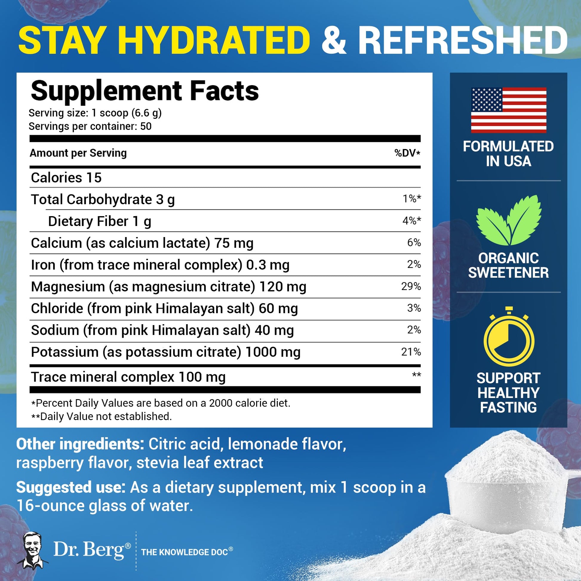 Buy now Dr. Berg Zero Sugar Hydration Keto Electrolyte Powder - Enhanced w/ 1000 mg of Potassium & Real Pink Himalayan Salt (NOT Table Salt) - Raspberry & Lemon Flavor Hydration Drink Supplement - 50 Servings at indiglob india