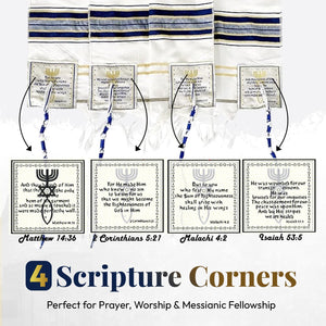 Holy Land Market Mens Messianic Shawl/Tallit - The Messiah Tallit Navy Blue/Gold