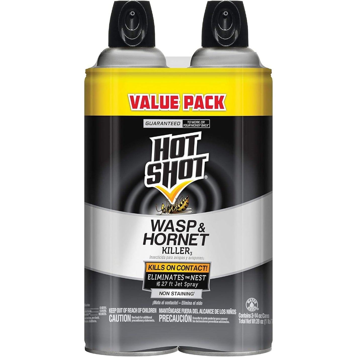 Hot Shot Wasp & Hornet Killer Spray, For Insects Eliminates the Nest, Sprays Up To 27 Feet, 14 fl Ounce, 2 Pack