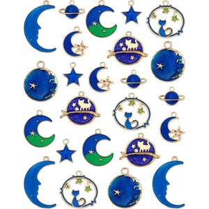 Assorted Gold Plated Enamel Cat Moon Star Celestial Charm Pendant DIY for Earrings Necklace Bracelet Jewelry Making and Crafting
