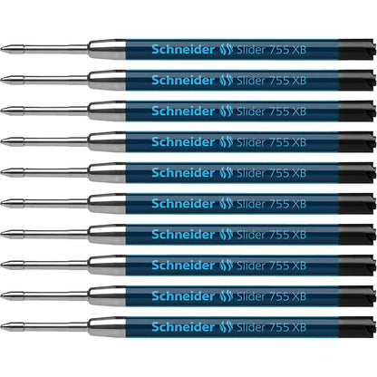 Schneider Slider 755 XB (Extra Broad) Ballpoint Pen Refill, 1.4 mm, ISO Format G2, Blue Ink, Box of 10 Refills (175503)