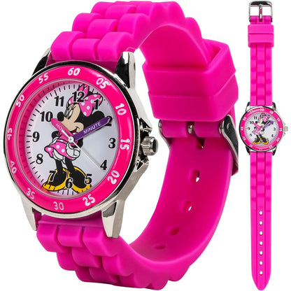 Minnie Mouse Time Teacher Watch for Girls - Analog Time Learning with Easy-to-Read Numbers and Comfortable Silicone Band