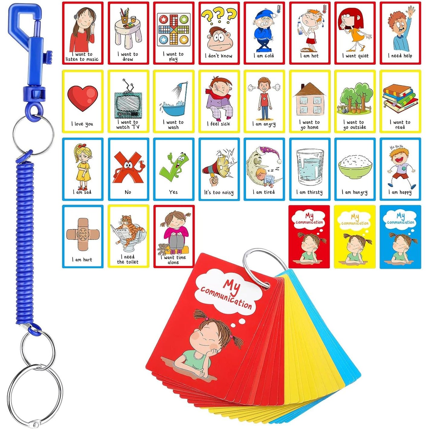 27 Autism Communication Cards Visual Aid Nonverbal Communication Board Speech Delay Feelings Emotions Flash Cards Autism Special Needs Cue Cards Language Learning Toys for Kids Children Adults