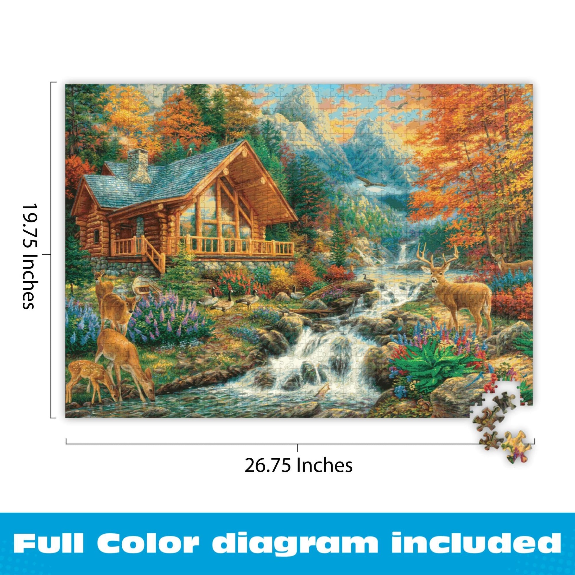 Buy now Buffalo Games - Alpine Serenity - Chuck Pinson - 1000 Piece Autumn Jigsaw Puzzle for Adults - Fall Mountain Cabin Scene - Challenging Puzzle for Game Nights - Finished Size 26.75 x 19.75 - Made in USA at indiglob india