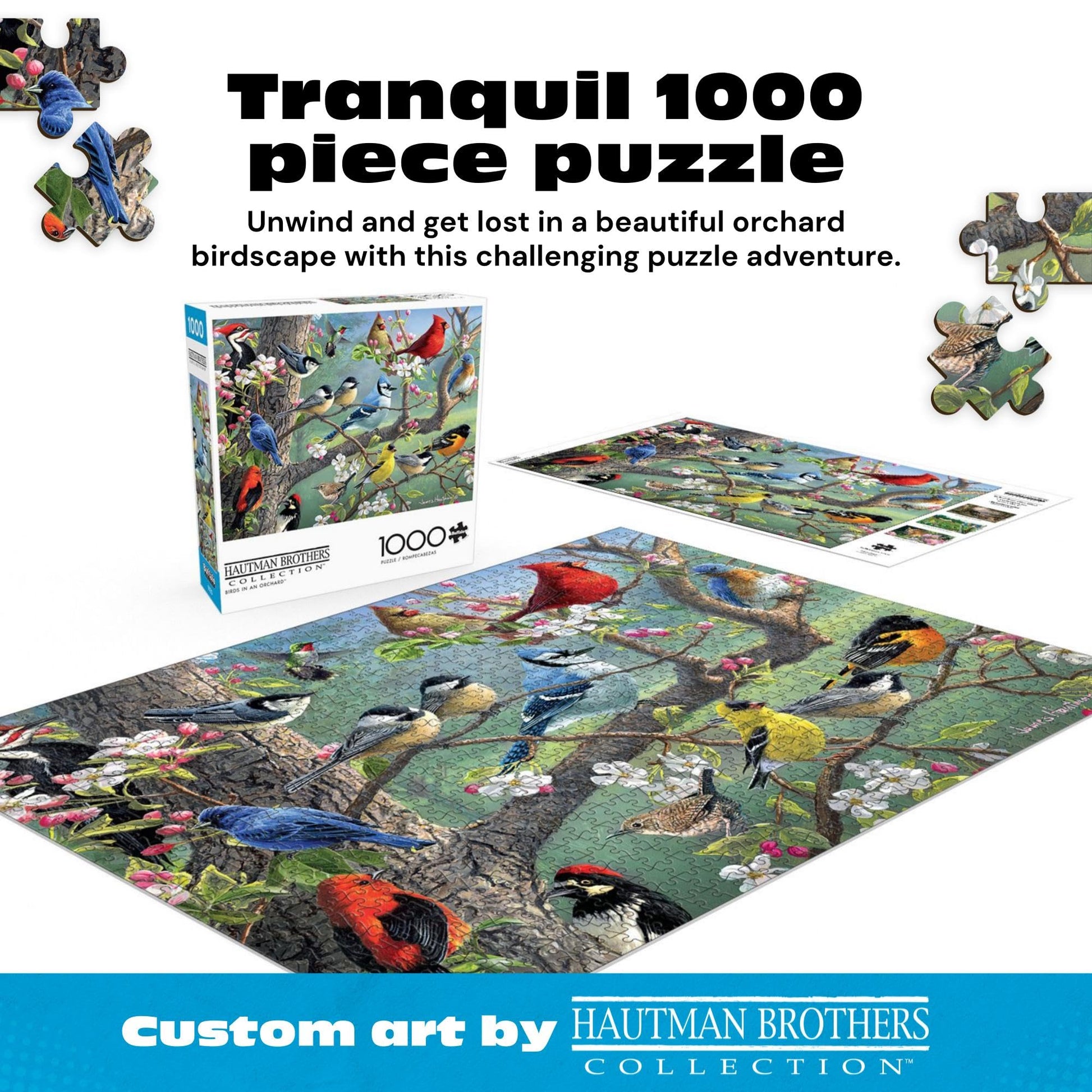 Buy now Buffalo Games - Birds in an Orchard - Hautman - 1000 Piece Jigsaw Puzzle for Adults, Challenging Bird Puzzle for Game Nights, Finished Size 26.75 x 19.75, Made in the USA at indiglob india