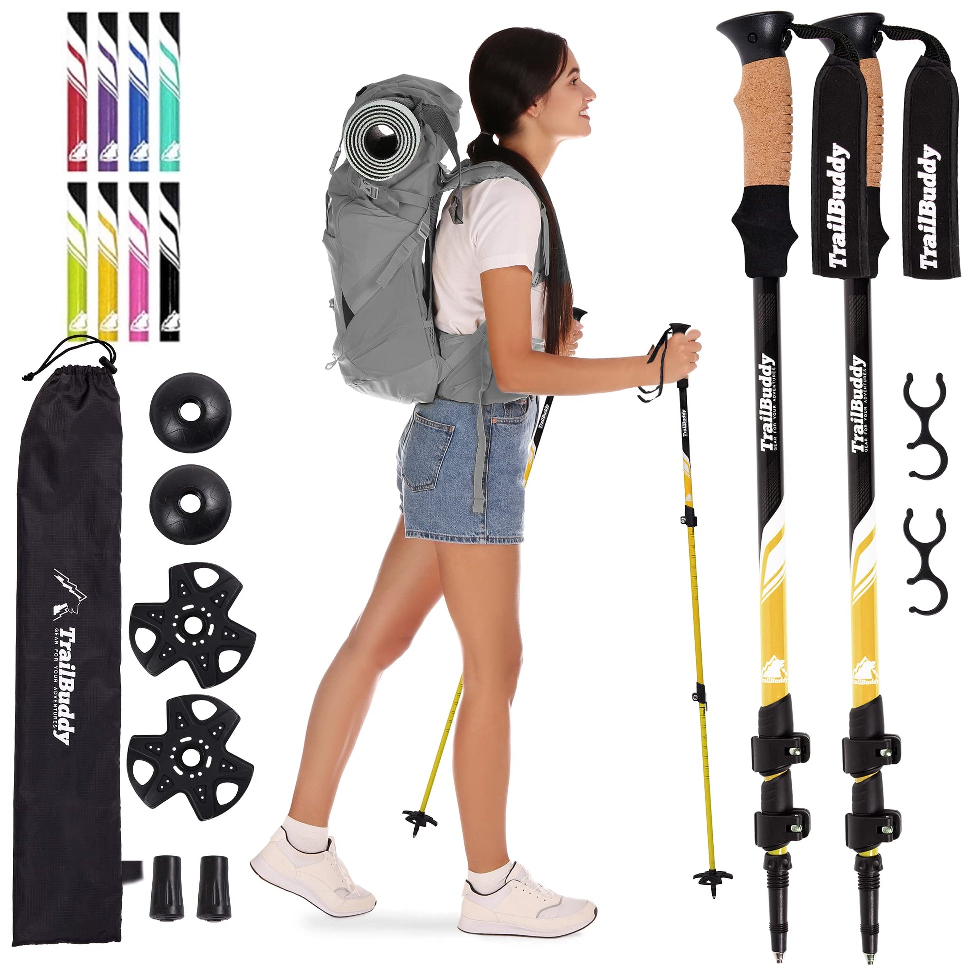Buy now TrailBuddy Trekking Poles – Lightweight 7075 Aluminum Hiking Poles for Women, Men & Seniors – Collapsible or Foldable Walking Sticks for Travel, Trails & Balance at indiglob india