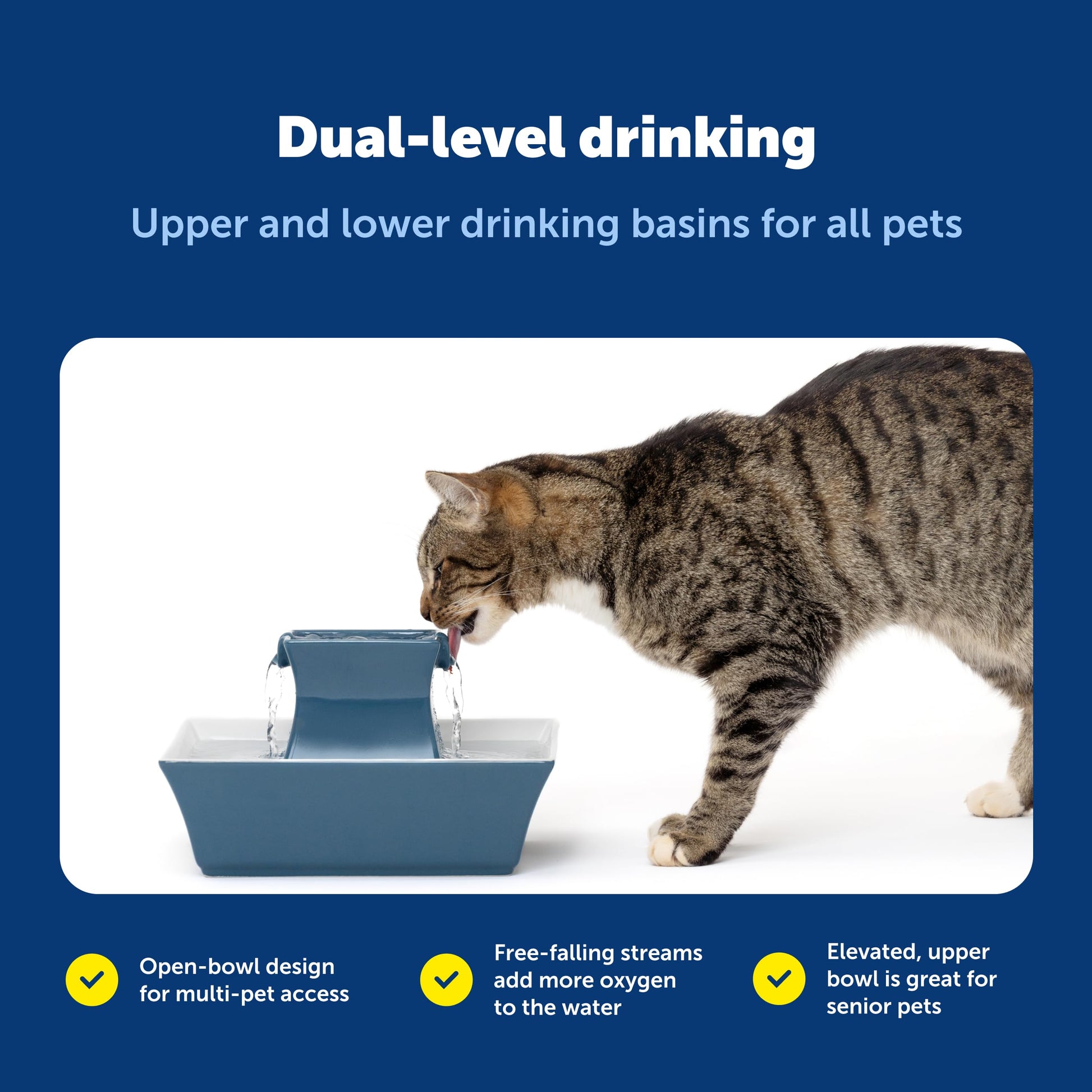 Buy now PetSafe Drinkwell Pagoda Fountain - Hygienic Ceramic Continuous Flowing Fountain - Elevated Upper Bowl & Double Free-Falling Stream Design - Minimalist Pet Hydration Station - 70 oz Capacity at indiglob india