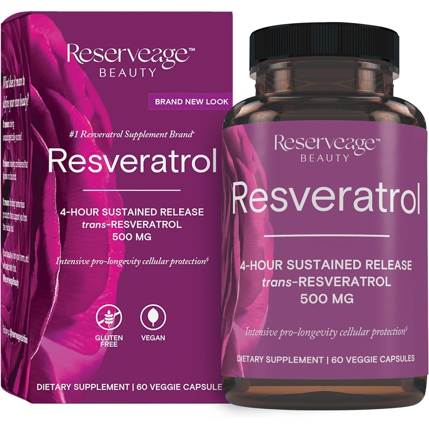 Reserveage Beauty, Resveratrol 500 mg, Antioxidant Supplement for Heart and Cellular Health, Supports Healthy Aging and Immune System, Paleo, Keto, 60 Capsules