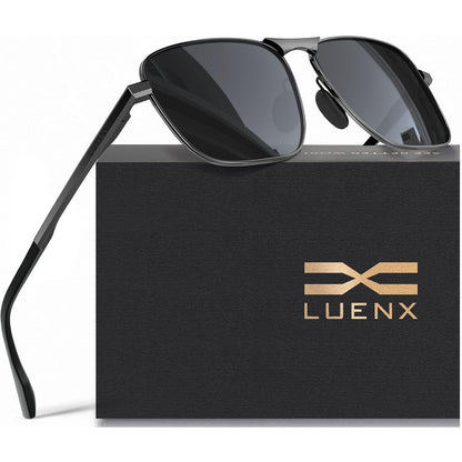 LUENX Rectangular Polarized Aviator Sunglasses for Men Retro Pilot Shades Driving UV400 Protection