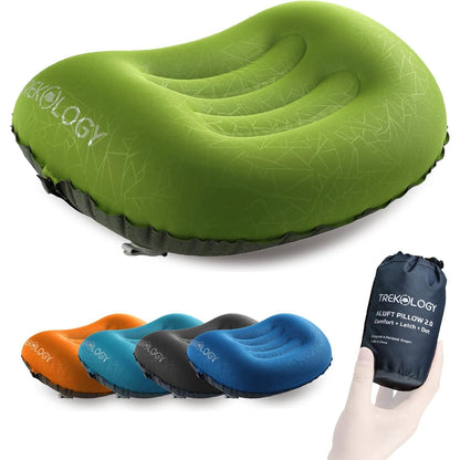 TREKOLOGY Ultralight Inflatable Camping Travel Pillow - ALUFT 2.0 Compressible, Compact, Comfortable, Ergonomic Inflating Pillows for Neck & Lumbar Support While Camp, Hiking, Backpacking