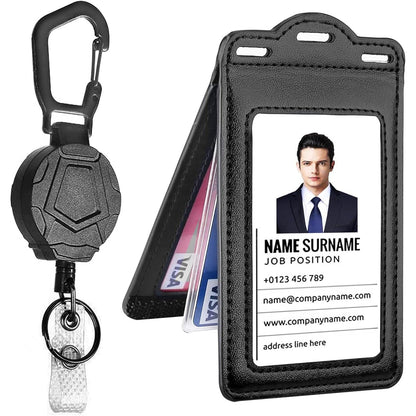 Badge Holder with 2 Lanyard Leather Easily Holds 1 to 6 Cards, Trifold Heavy Duty ID Card Holder, for Nurse Teacher School Medical Law Enforcement