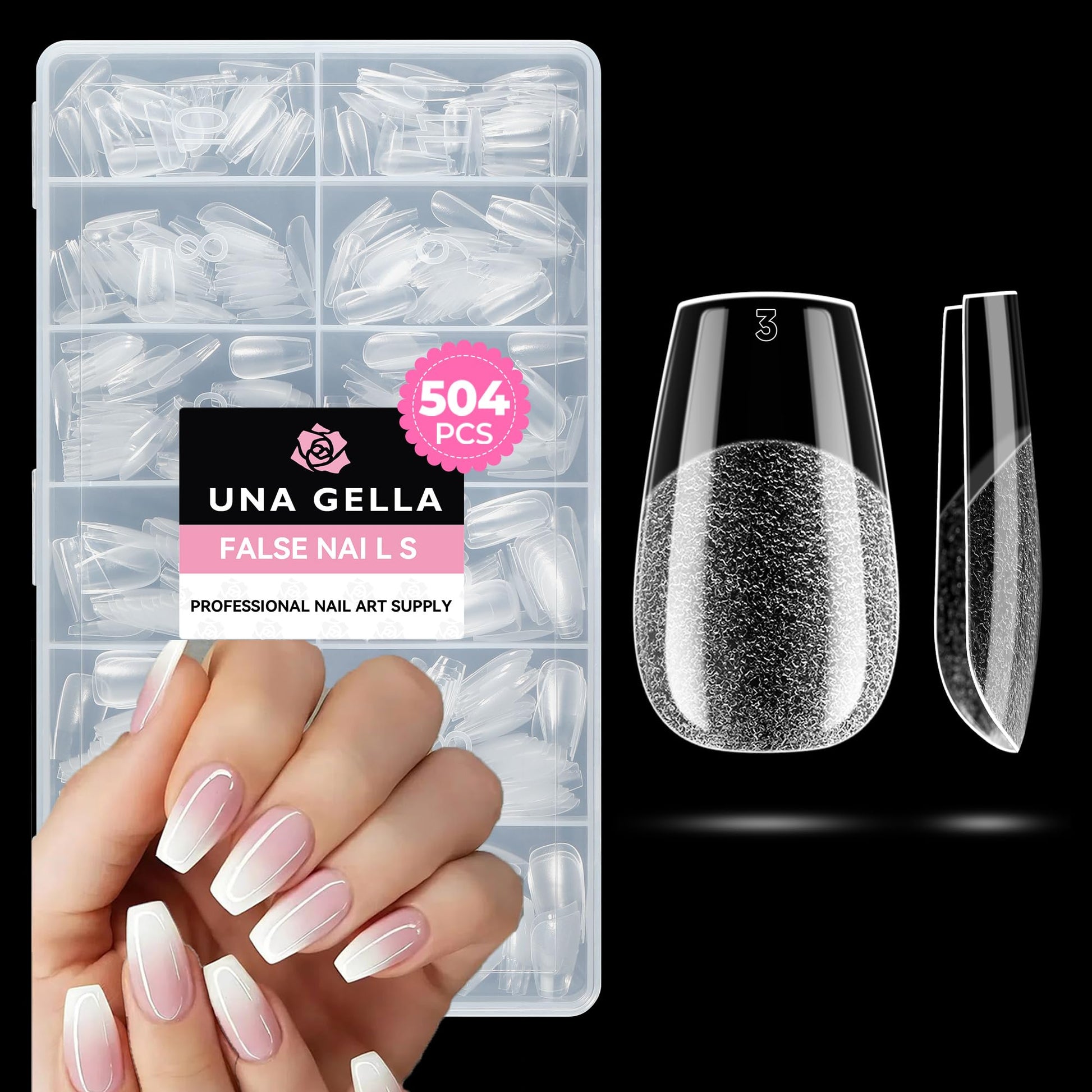 Buy now UNA GELLA Almond Gel Nail Tips, 504PCS Pre Etched Clear Fake Nails Tips Medium Almond Shape - 12 Sizes Full Cover Soft Acrylic Press On Nail Extensions No C Curve Gift for Diy at Home Short Ballerina at indiglob india