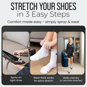 FOOTMATTERS Shoe Stretch Spray – Professional Shoe Stretcher - Softener for Leather, Suede, Nubuck, Canvas – 4 oz