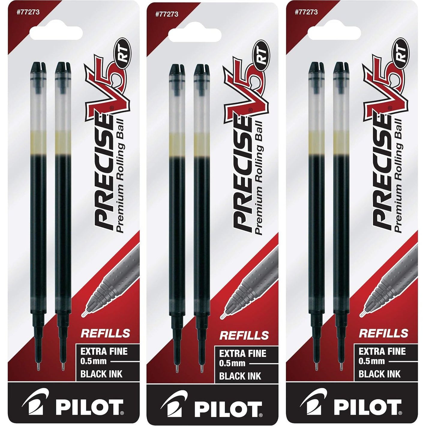 Pilot, Precise V5 RT Liquid Ink Refills, Extra Fine Point 0.5 mm, Black, Pack of 6