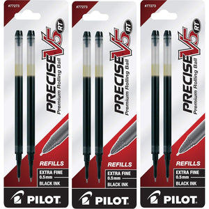 Pilot, Precise V5 RT Liquid Ink Refills, Extra Fine Point 0.5 mm, Black, Pack of 6