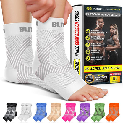 BLITZU Foot Compression Sleeve Plantar Fasciitis Relief Socks Women Ankle Sleeve Support Foot Support for Pain Compression Socks Black XXL