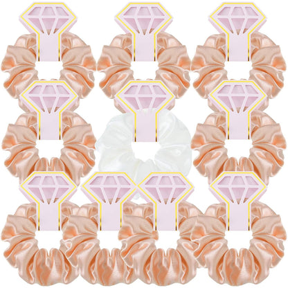 WILLBOND 10 Pcs Bridal Hair Scrunchies Satin Bridesmaid Hair Ties Bachelorette for Wedding Party Favors Bridesmaid Proposal Gifts(Pink and White)