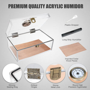 Scotte Acrylic Cigar Humidor Jar/case/Box with Humidifier and Hygrometer,humidor Can Hold About 20 Cigars Including Cigar Cutters and Cigar Punch (Clear-1)