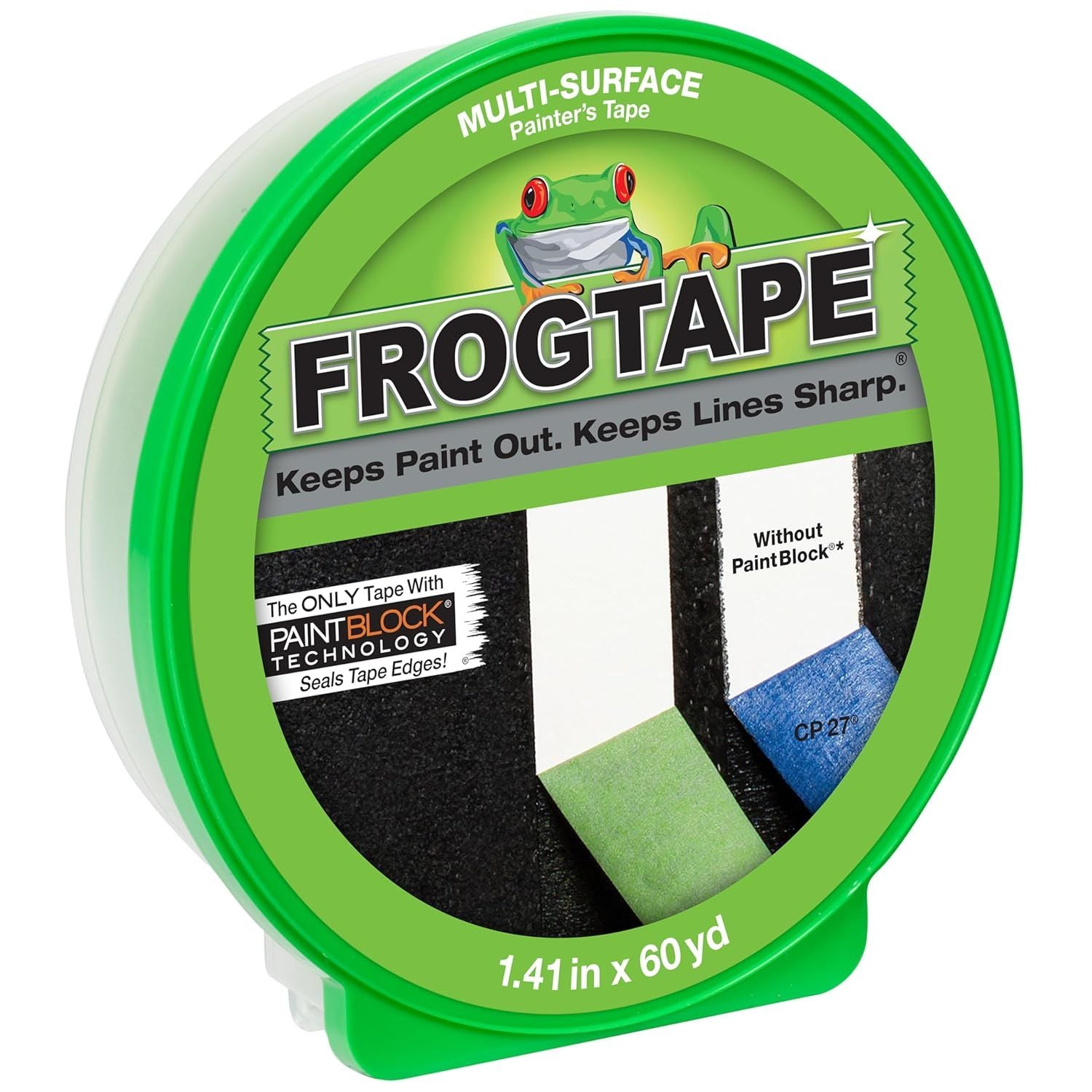 Buy now FrogTape Multi-Surface Painters Tape with PAINTBLOCK, 1.5 Inch Wide (1.41 In. x 60 Yds), Medium Adhesion, Green, 1 Roll (1358465) at indiglob india