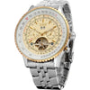 FORSINING Men's Self Winding Waterproof Automatic Stainless Steel Skeleton Tourbillon Calendar Wrist Watch - Silver and Beige