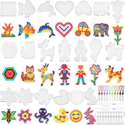 20 Pieces 5mm Fuse Beads Pegboards Clear Animal Shape Plastic Pegboards Craft Tray with 20 Pieces Colorful Cards for Kids DIY Craft Beads