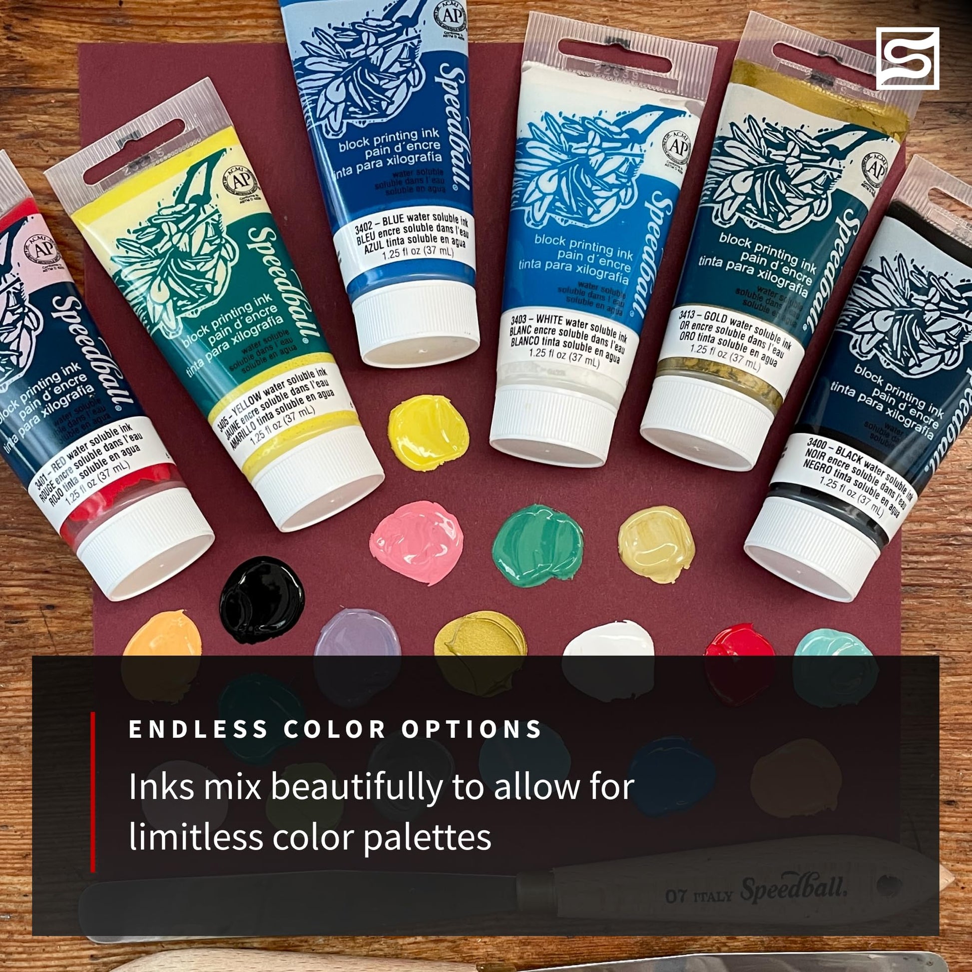 Buy now Speedball 3470 Water-Soluble Block Printing Ink Starter Set ƒ?? 6 Bold Colors with Satiny Finish - 1.25 FL OZ Tubes, Multicolor at indiglob india