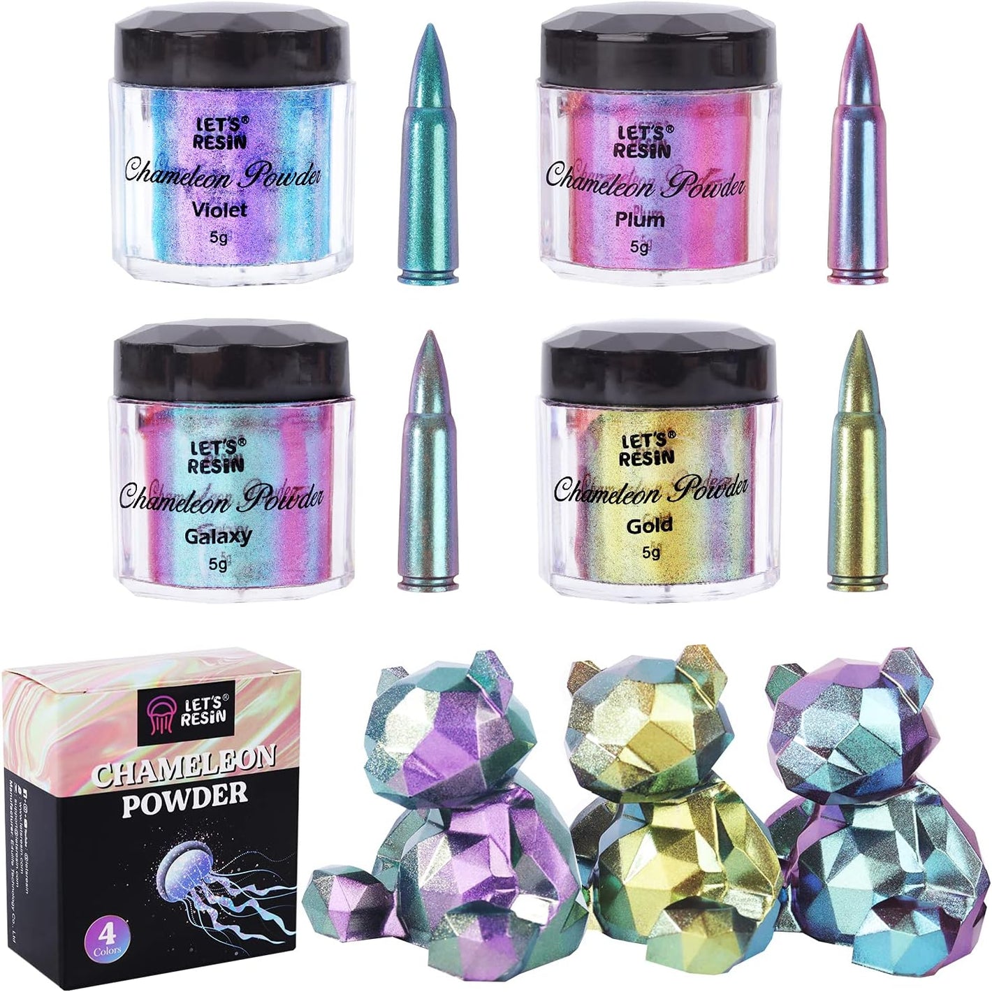 LET'S RESIN Chameleon Powder, Chameleon Mica Powder for Epoxy Resin, Pearl Pigment Powder for Painting,Soap Making, Bath Bombs, Candle Making,Slime