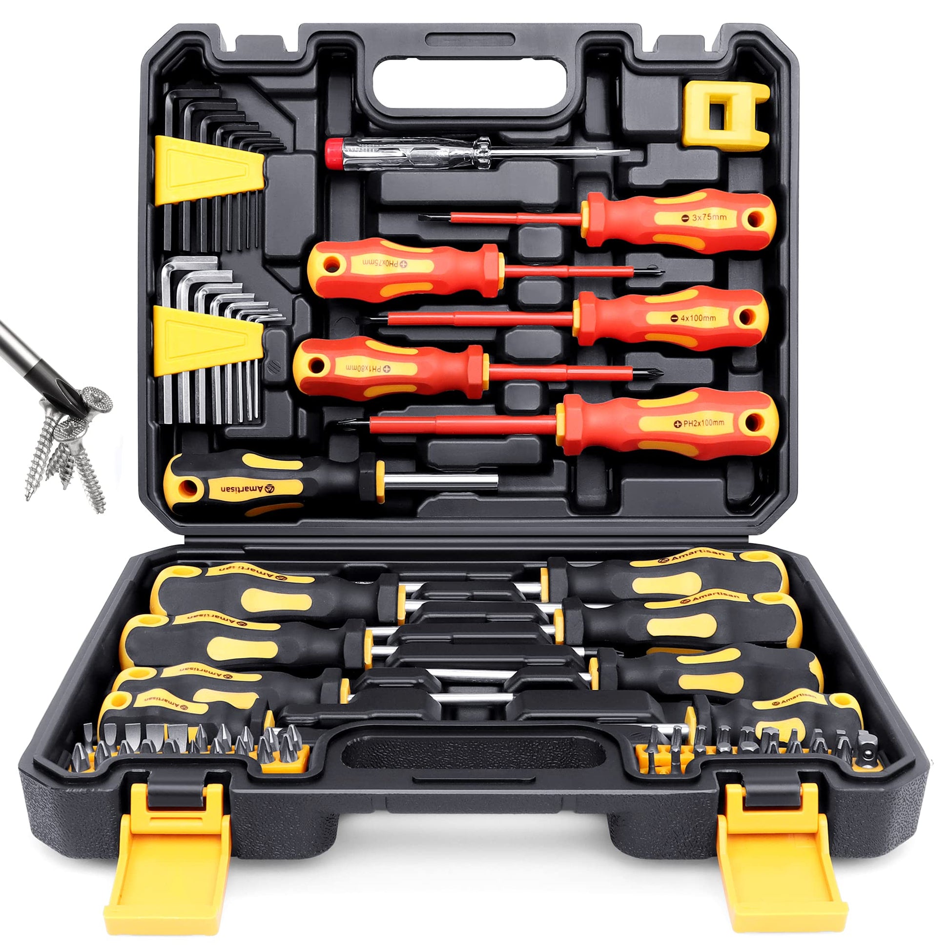 Buy now Amartisan 10-Piece Magnetic Screwdrivers Set, 5 Phillips and 5 Slotted Tips Professional Cushion Grip Screwdriver Set 72-Piece Screwdrivers Set at indiglob india