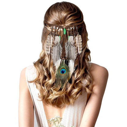 XunYee Feather Hippie Headband for Women - Indian Feather Hair Accessories for Costume (Classic Style)