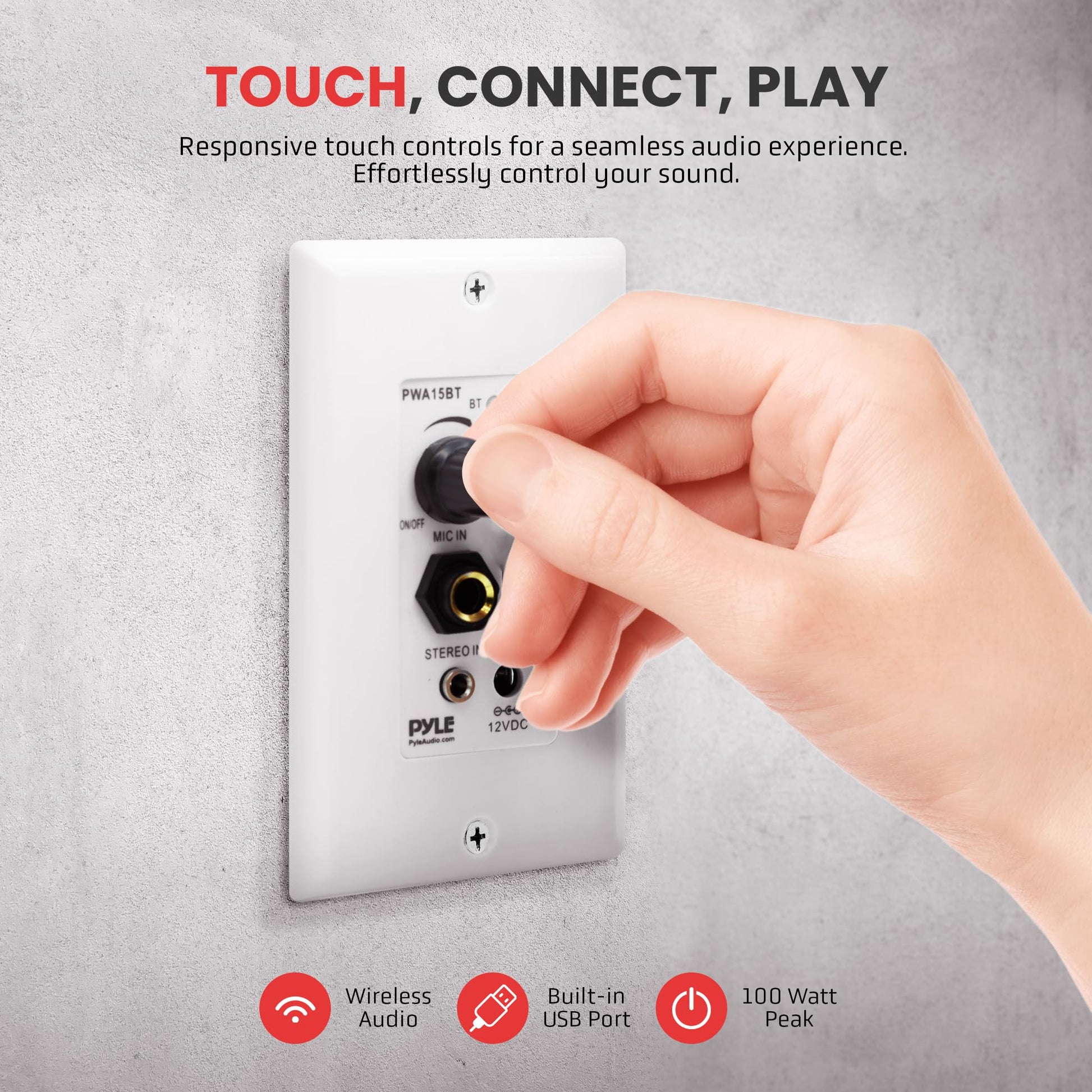 Buy now Pyle Bluetooth Receiver Wall Mount - in-Wall Audio Control with Built-in Amplifier | USB, Microphone, Aux (3.5mm) Input | Terminal Block | Connect 2 Speakers | 100 Watt - PWA15BT.5 at indiglob india