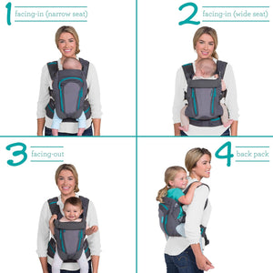 Infantino Carry On Baby Carrier, Ergonomic Multi-Pocket Baby Carrier for Newborn to Toddler 8-40 lbs with Padded Straps, Lumbar Belt Storage, Registry Essential, Gray