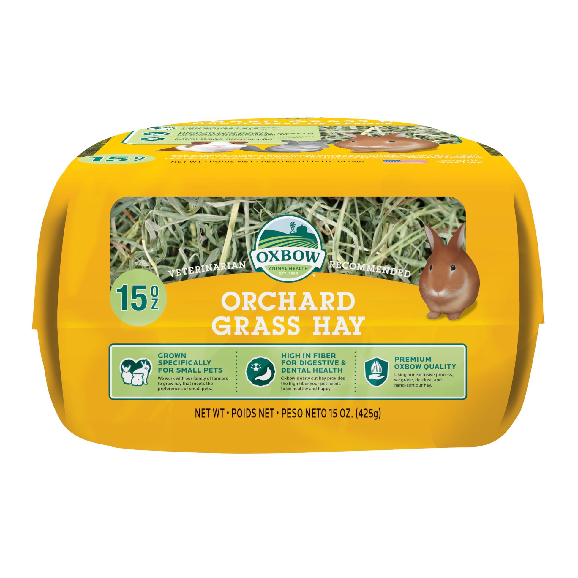 Buy now Oxbow Orchard Grass Hay, Rabbit & Guinea Pig Hay, High Fiber for Digestive Health, Grown in the USA, Veterinarian Recommended Small Pet Supplies, for Rabbits, Guinea Pigs, & Chinchillas, 15 oz. at indiglob india